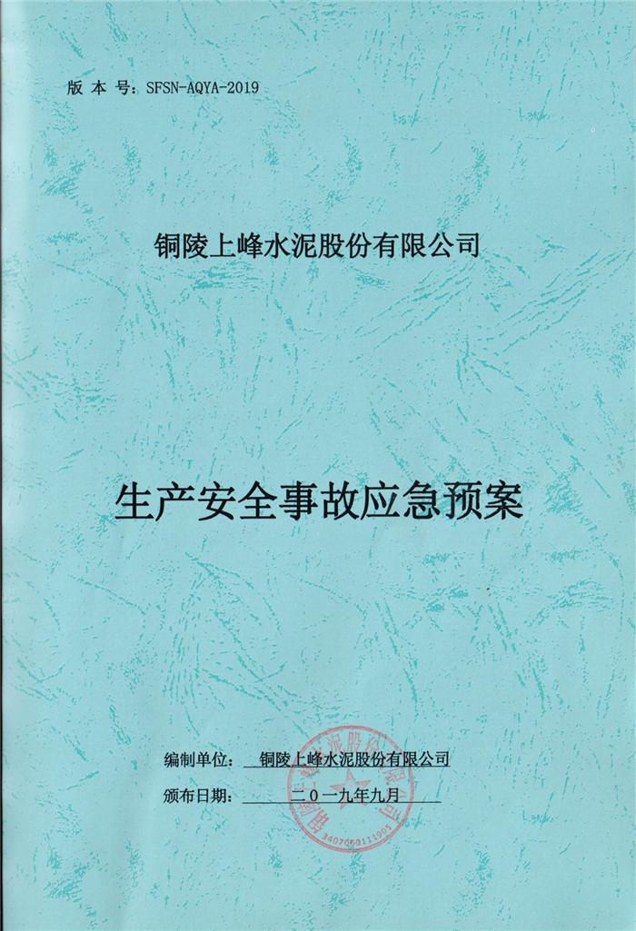 2019年铜陵上峰水泥股份有限公司生产安全事故应急预案